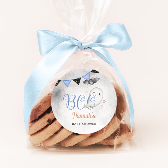 Sticker Rond Little Boo est presque dû garçon Baby shower Favor (Créateur téléchargé)