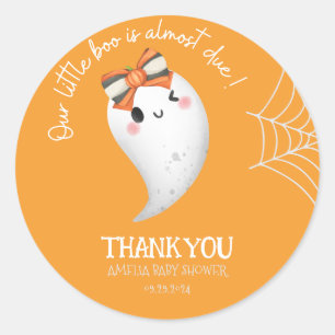Sticker Rond Little Boo Halloween fantôme baby shower orange