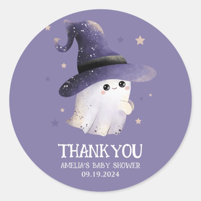 Sticker Rond Little Boo Halloween fantôme violet baby shower (Devant)