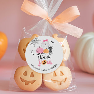 Sticker Rond Little Boo rose Halloween bébé remerciements