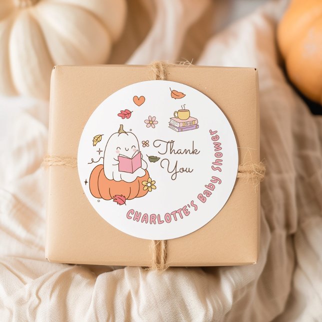 Sticker Rond Little Boo rose Whimsical Books Baby shower (Créateur téléchargé)