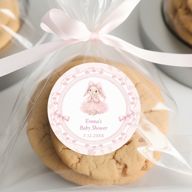 Sticker Rond Little Bunny Pink Baby Shower Thank You (Créateur téléchargé)