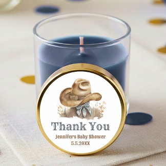 Sticker Rond  little cowboy hat baby shower thank you western