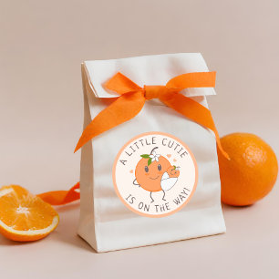 Sticker Rond Little Cutie En route   Baby shower orange migre