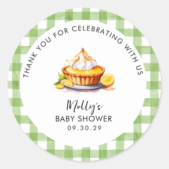 Sticker Rond Little Cutie En vichy Baby shower Merci (Devant)