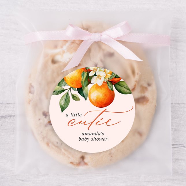 Sticker Rond Little Cutie Orange Clementine Baby shower Favoris (Créateur téléchargé)
