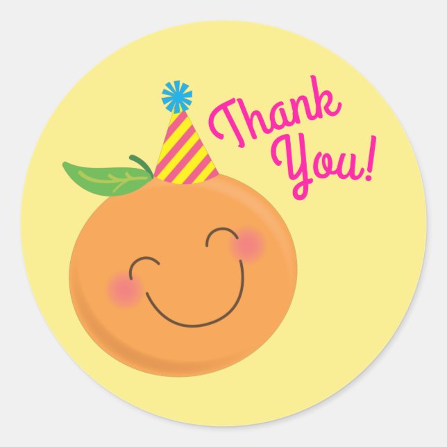 Sticker Rond Little Cutie Tangerine Anniversaire Merci de fête (Devant)