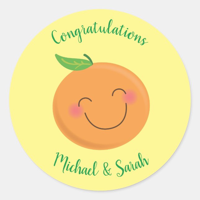 Sticker Rond Little Cutie Tangerine Baby shower Genre Neutre (Devant)