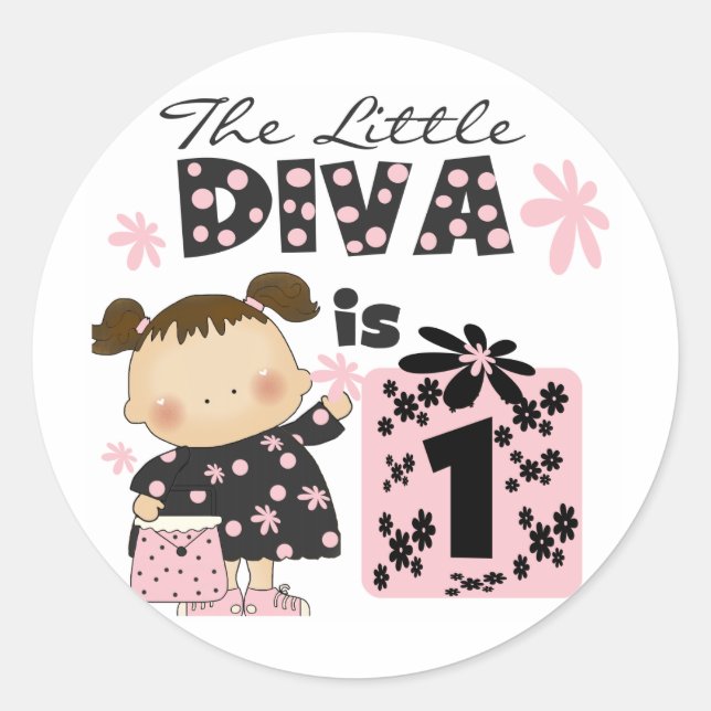 Sticker Rond Little Diva 1er Anniversaire Tshirts et cadeaux (Devant)