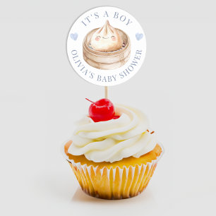 Sticker Rond Little Dumpling Blue C’est un garçon Baby shower p