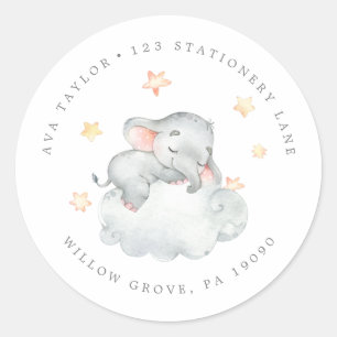 Sticker Rond Little Elephant Girl Circular Adresse de retour