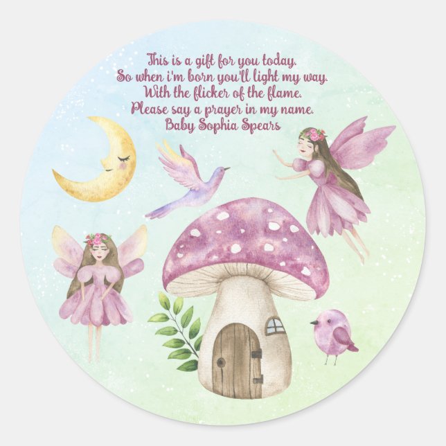 Sticker Rond Little Fairy Whimsical Baby Shower Prayer (Devant)
