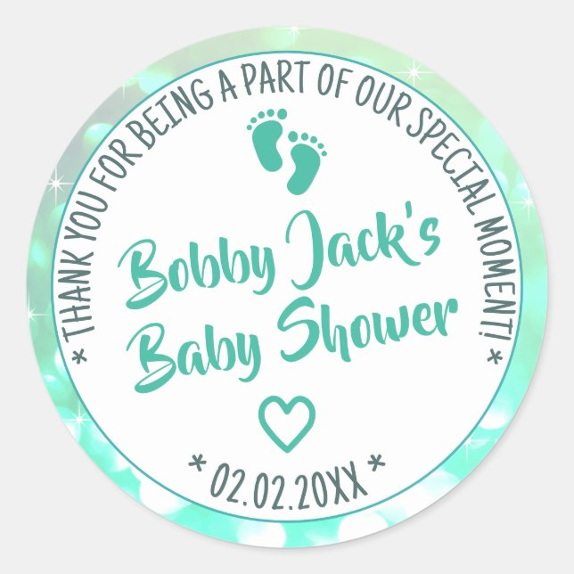 Sticker Rond Little Feets Light Turquoise Ombre Baby shower Fav (Devant)