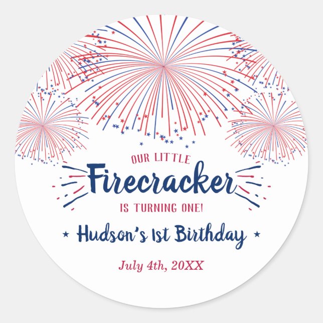 Sticker Rond Little Firecracker 4 juillet 1er anniversaire (Devant)