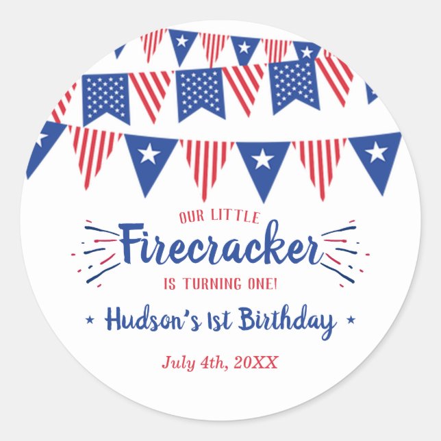 Sticker Rond Little Firecracker 4 juillet 1er anniversaire (Devant)