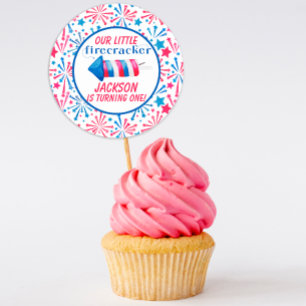 Sticker Rond Little Firecracker 4 juillet fête d'anniversaire