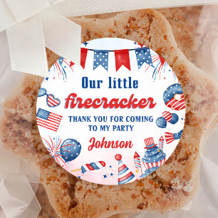 Sticker Rond Little Firecracker 4 juillet fête d'anniversaire