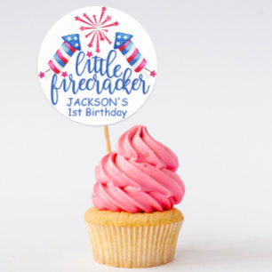 Sticker Rond Little Firecracker 4 juillet fête d'anniversaire F