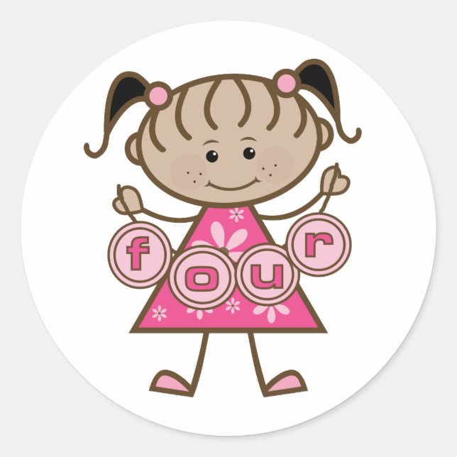 Sticker Rond Little Girl 4th Birthday Tshirts et cadeaux (Devant)
