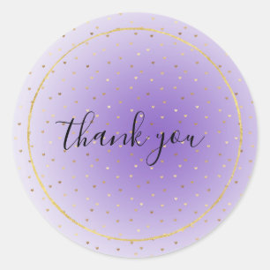Sticker Rond Little Gold Hearts Purple Ombre Merci