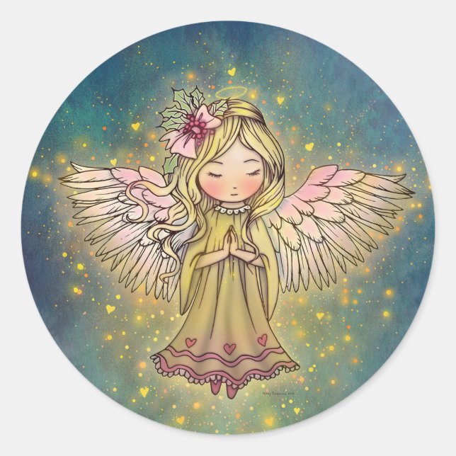 Sticker Rond Little Golden Angel Christmas Holiday  (Devant)