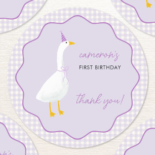 Sticker Rond Little Goose En vichy premier anniversaire Merci