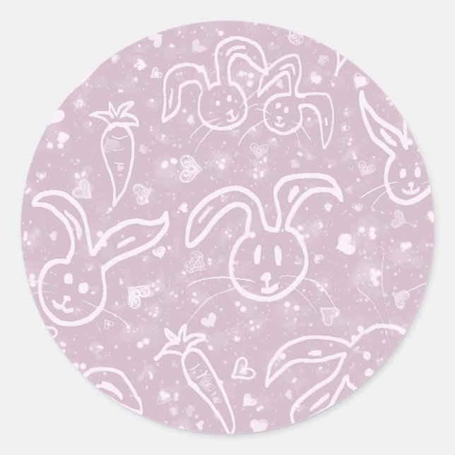 Sticker Rond Little Hearts and Bunnies - motif transparent. (Devant)