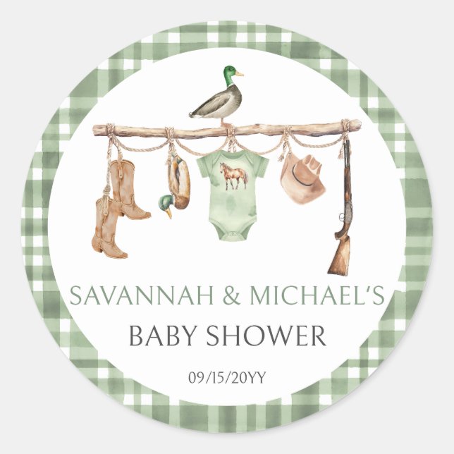 Sticker Rond Little hunter Hunting Baby Shower (Devant)