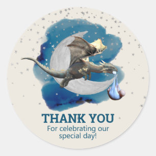 Sticker Rond Little Knight Dragon étoiles Merci Baby shower