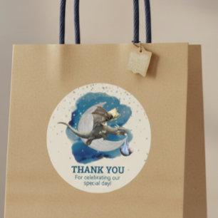 Sticker Rond Little Knight Dragon Stars Merci Baby Shower
