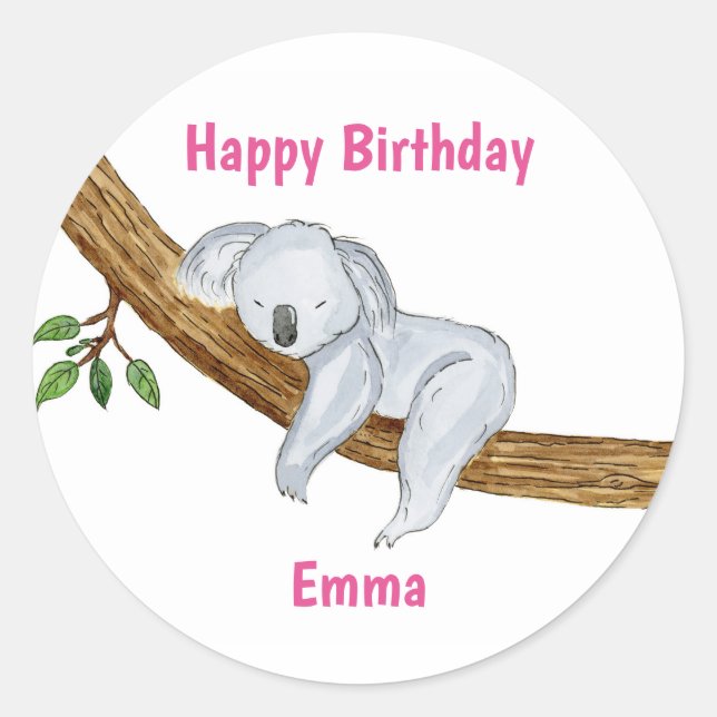 Sticker Rond Little Koala Joyeux anniversaire (Devant)