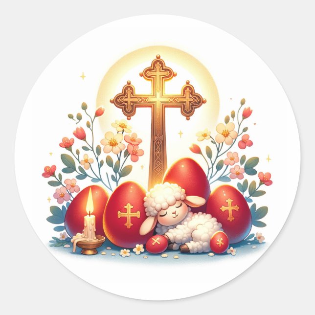 Sticker Rond Little Lamb Orthodox Easter Celebration (Devant)