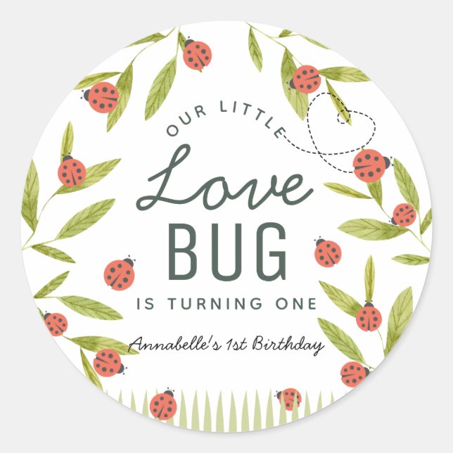Sticker Rond Little Log Ladybug Leaf Anniversaire (Devant)
