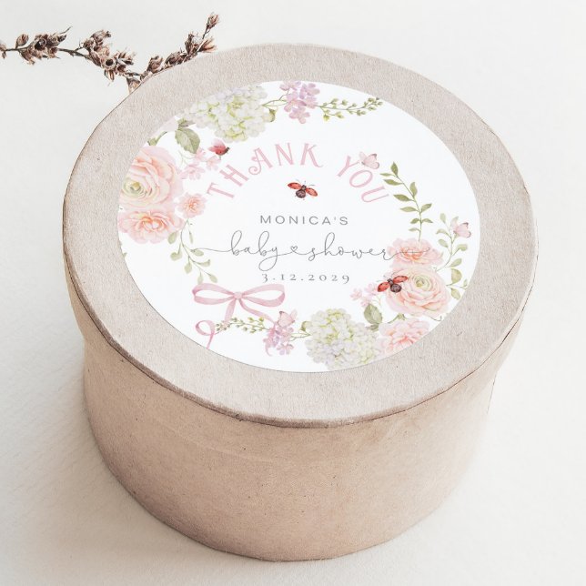 Sticker Rond Little Love Bug Wildflower Baby Shower Thank you (Créateur téléchargé)