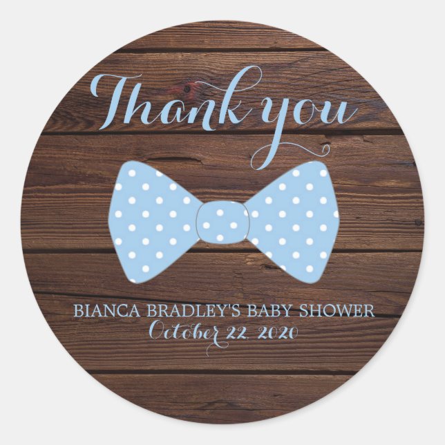 Sticker Rond Little Man Baby shower | Rustic Wood Bowtie (Devant)