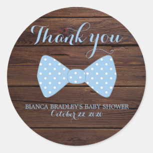 Sticker Rond Little Man Baby shower Rustic Wood Bowtie