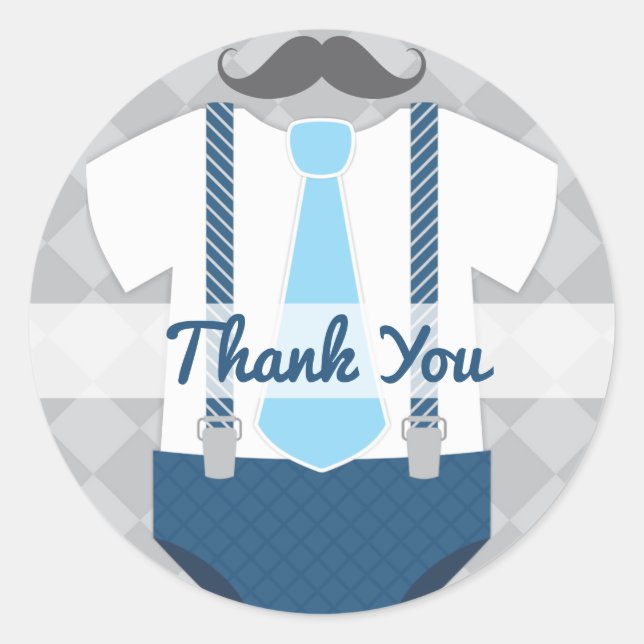 Sticker Rond Little Man Cravate Bleu Marine Gris Baby Shower (Devant)