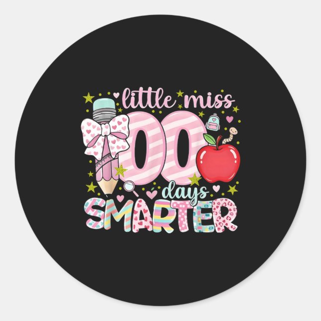 Sticker Rond Little Miss 100 Days Smarter Kids Girls 100th Day  (Devant)