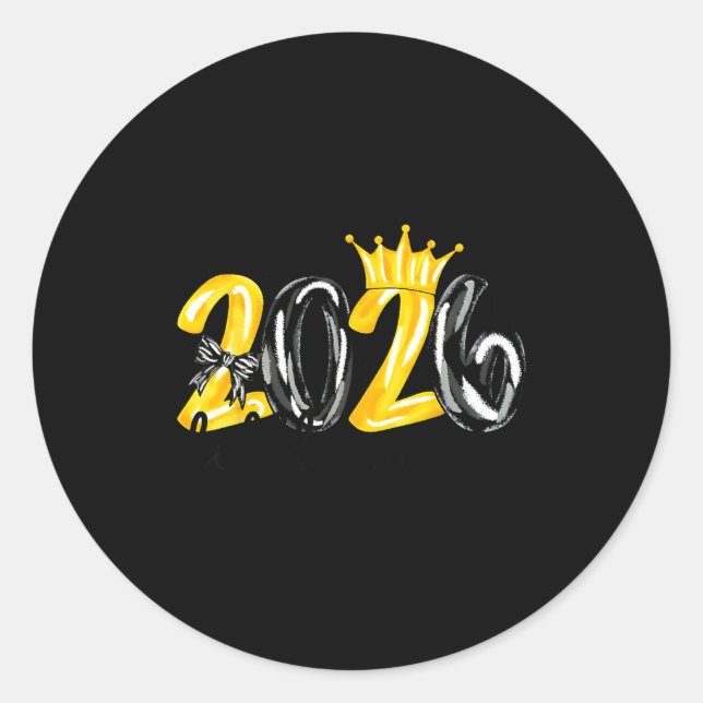 Sticker Rond Little Miss 2026 Coquette Bow Crown Happy New Year (Devant)