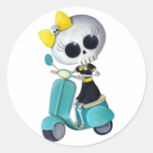Sticker Rond Little Miss Death sur scooter