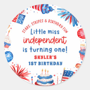 Sticker Rond Little Miss Independent 4 juillet 1er anniversaire