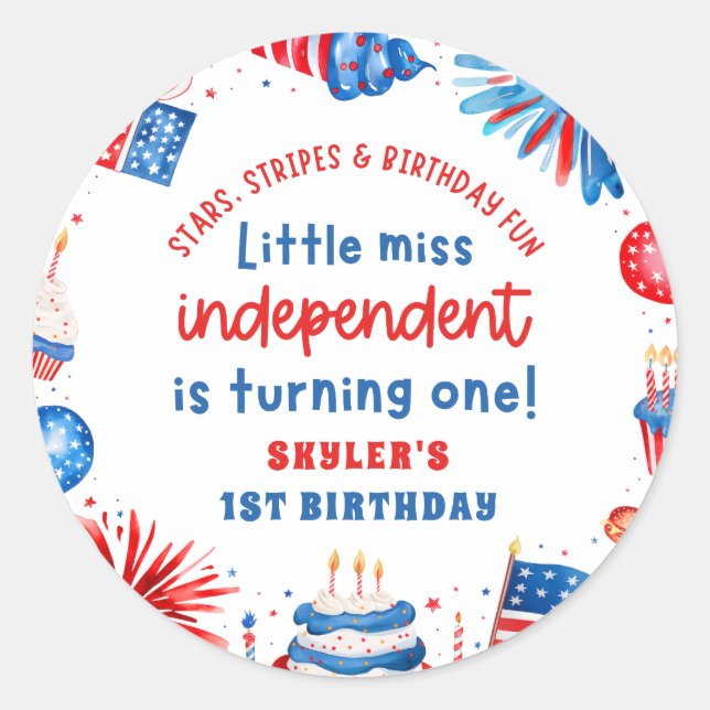 Sticker Rond Little Miss Independent 4 juillet 1er anniversaire (Devant)