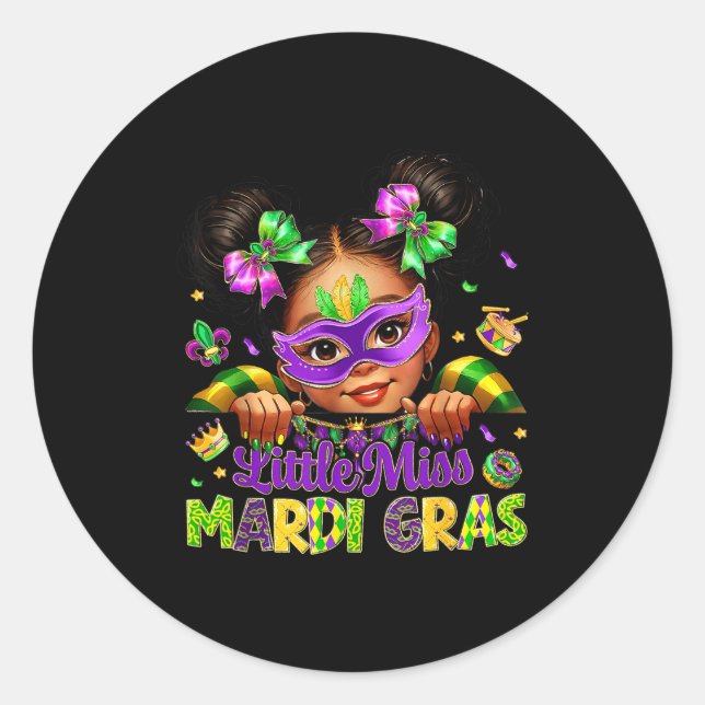 Sticker Rond Little Miss Mardi Gras Carnival New Orleans Fleur  (Devant)