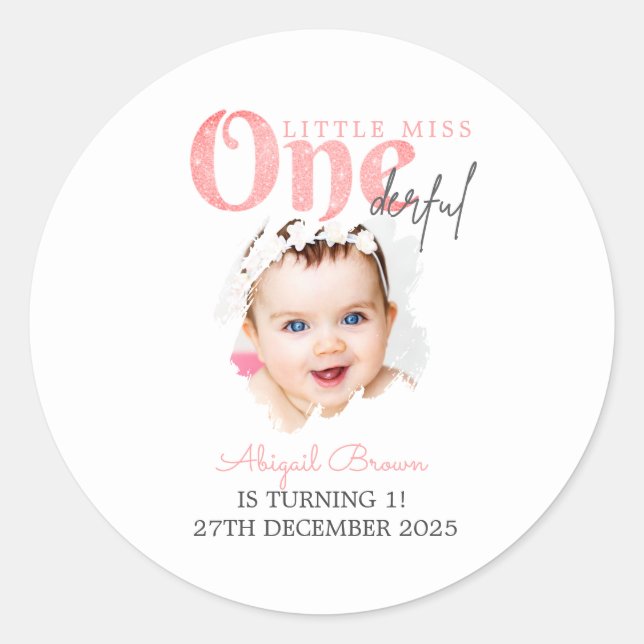 Sticker Rond Little Miss Onederful 1er anniversaire (Devant)