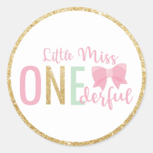 Sticker Rond Little Miss ONEderful 1er Anniversaire Faveur Or R