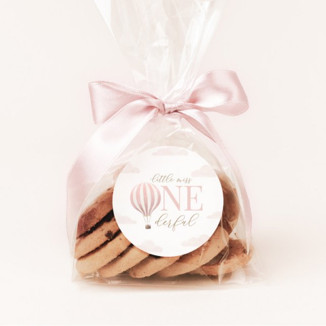 Sticker Rond Little Miss Onedering Hot Air Balloon Anniversaire (Créateur téléchargé)