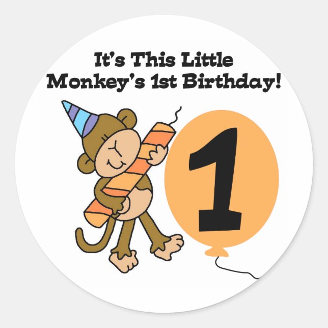 Sticker Rond Little Monkey 1er Anniversaire Tshirts et cadeaux (Devant)