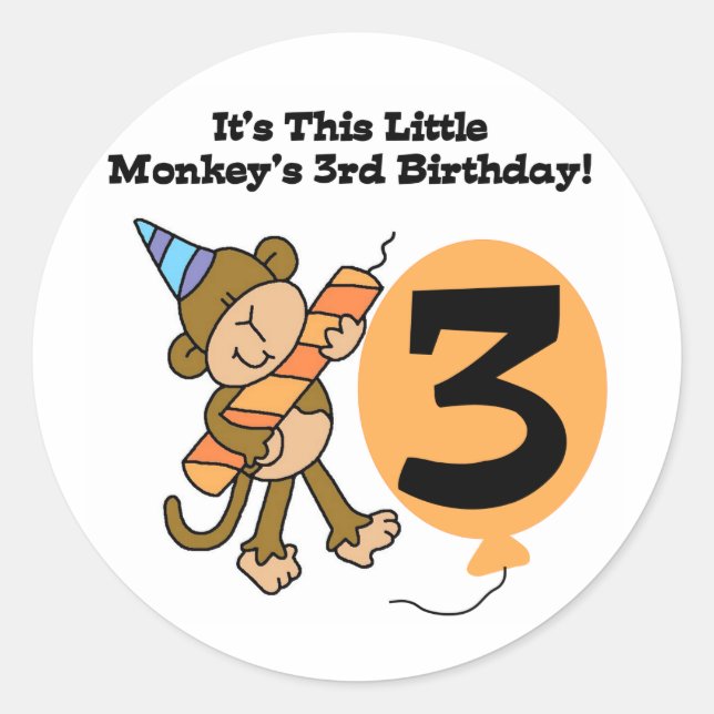 Sticker Rond Little Monkey 3e Anniversaire Tshirts et cadeaux (Devant)