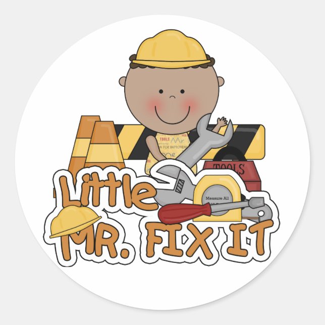 Sticker Rond Little Mr. Fix It Construction Tshirts et cadeaux (Devant)