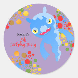 Sticker Rond Little Party Monster and confetti Anniversaire Par